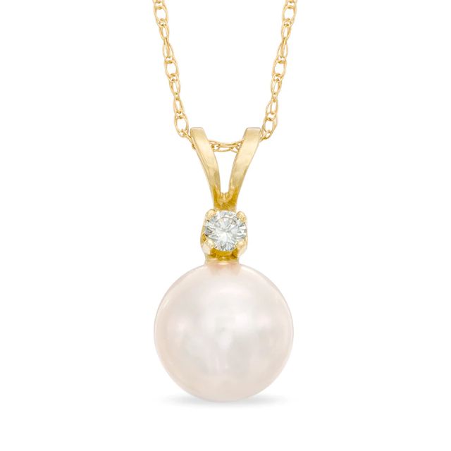 7.5-8.0mm Akoya Cultured Pearl and Diamond Accent Pendant in 14K Gold