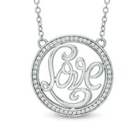 Lab-Created White Sapphire "LOVE" Circle Necklace in Sterling Silver - 17"|Peoples Jewellers