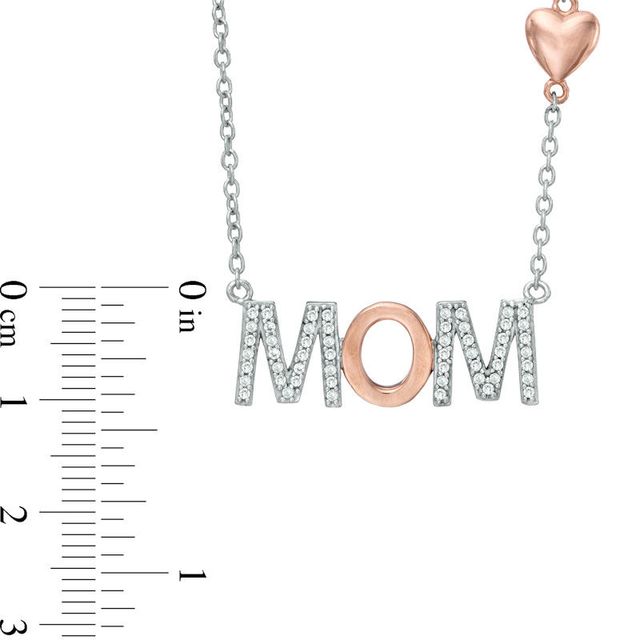 Lab-Created White Sapphire "MOM" with Heart Necklace in Sterling Silver and 14K Rose Gold Plate - 17"