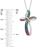 Lab-Created Multi-Gemstone Cross Pendant in Sterling Silver|Peoples Jewellers