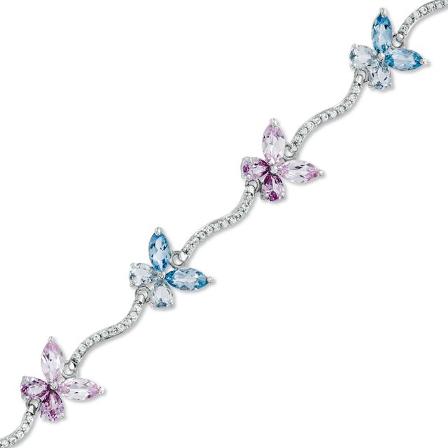 Lab-Created Multi-Gemstone Butterfly Bracelet in Sterling Silver - 7.25"|Peoples Jewellers