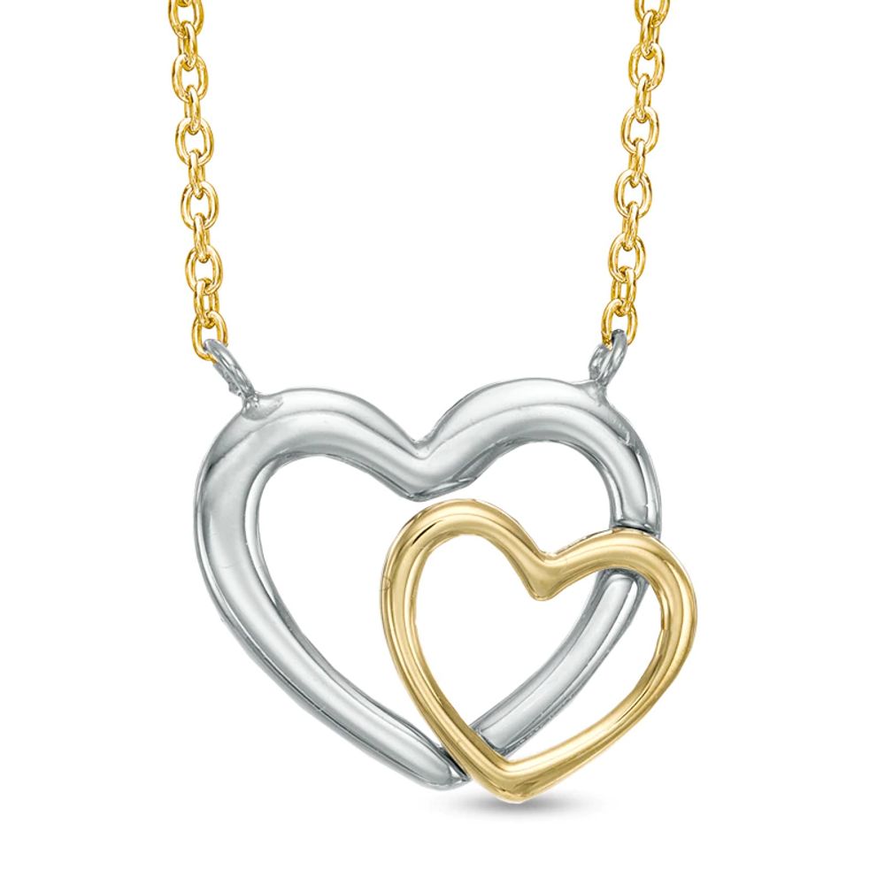 Double Heart Necklace in 10K Two-Tone Gold|Peoples Jewellers