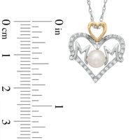 Freshwater Cultured Pearl and Lab-Created White Sapphire "MOM" Heart Pendant in Sterling Silver and 14K Gold Plate|Peoples Jewellers