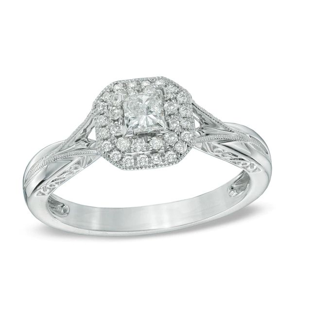 0.33 CT. T.W. Princess-Cut Diamond Frame Vintage-Style Engagement Ring in 10K White Gold|Peoples Jewellers