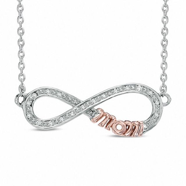 Diamond Accent Sideways Infinity with "MOM" Necklace in Sterling Silver and 10K Rose Gold|Peoples Jewellers