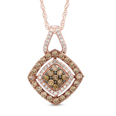 0.50 CT. T.W. Champagne and White Diamond Tilted Square Cluster Pendant in 10K Rose Gold|Peoples Jewellers