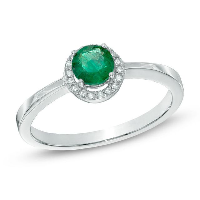 5.0mm Emerald and Diamond Accent Frame Ring in 14K White Gold|Peoples Jewellers