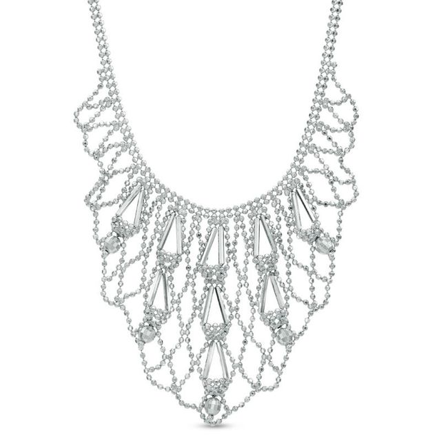 Woven Beaded Mesh Bib Necklace in Sterling Silver - 17"|Peoples Jewellers