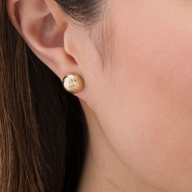 Textured Button Swirl Stud Earrings in 10K Gold|Peoples Jewellers
