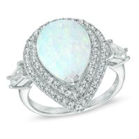 Pear-Shaped Lab-Created Opal and White Sapphire Frame Ring in Sterling Silver|Peoples Jewellers