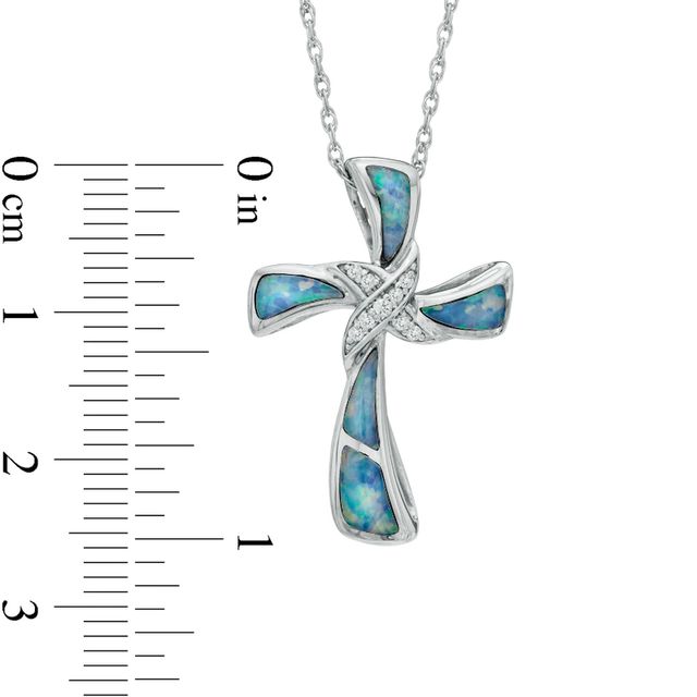 Lab-Created Opal and White Sapphire Cross Pendant in Sterling Silver|Peoples Jewellers