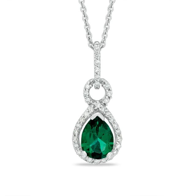 Pear-Shaped Lab-Created Emerald and White Sapphire Pendant in Sterling Silver