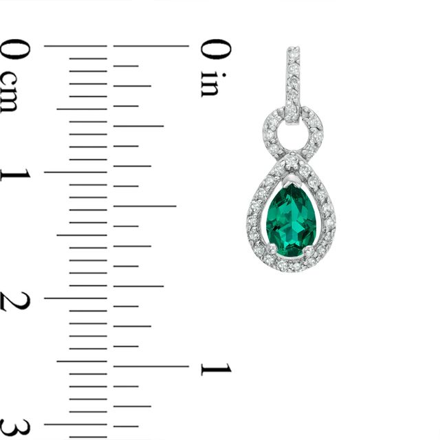 Pear-Shaped Lab-Created Emerald and White Sapphire Frame Drop Earrings in Sterling Silver|Peoples Jewellers