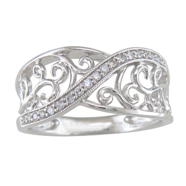 0.10 CT. T.W. Diamond Scroll Ring in Sterling Silver|Peoples Jewellers