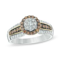 0.87 CT. T.W. Champagne and White Diamond Cluster Frame Engagement Ring in 14K Two-Tone Gold|Peoples Jewellers