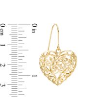 Diamond-Cut Filigree Swirl Heart Drop Earrings in 10K Gold|Peoples Jewellers