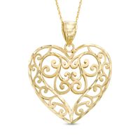 Diamond-Cut Filigree Swirl Heart Pendant in 10K Gold|Peoples Jewellers