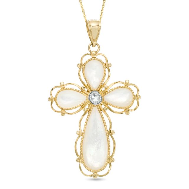 Mother-of-Pearl Cross Pendant in 10K Two-Tone Gold|Peoples Jewellers