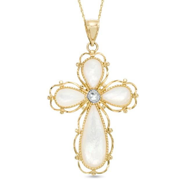 Mother-of-Pearl Cross Pendant in 10K Two-Tone Gold