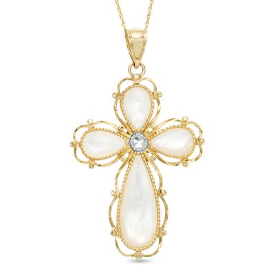 Mother-of-Pearl Cross Pendant in 10K Two-Tone Gold|Peoples Jewellers