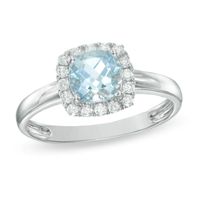 6.0mm Cushion-Cut Aquamarine and 0.16 CT. T.W. Diamond Frame Ring in 10K White Gold|Peoples Jewellers