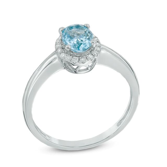 Oval Aquamarine and Diamond Accent Ring in 10K White Gold