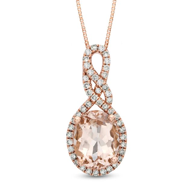 Oval Morganite and 0.23 CT. T.W. Diamond Loop Pendant in 10K Rose Gold|Peoples Jewellers