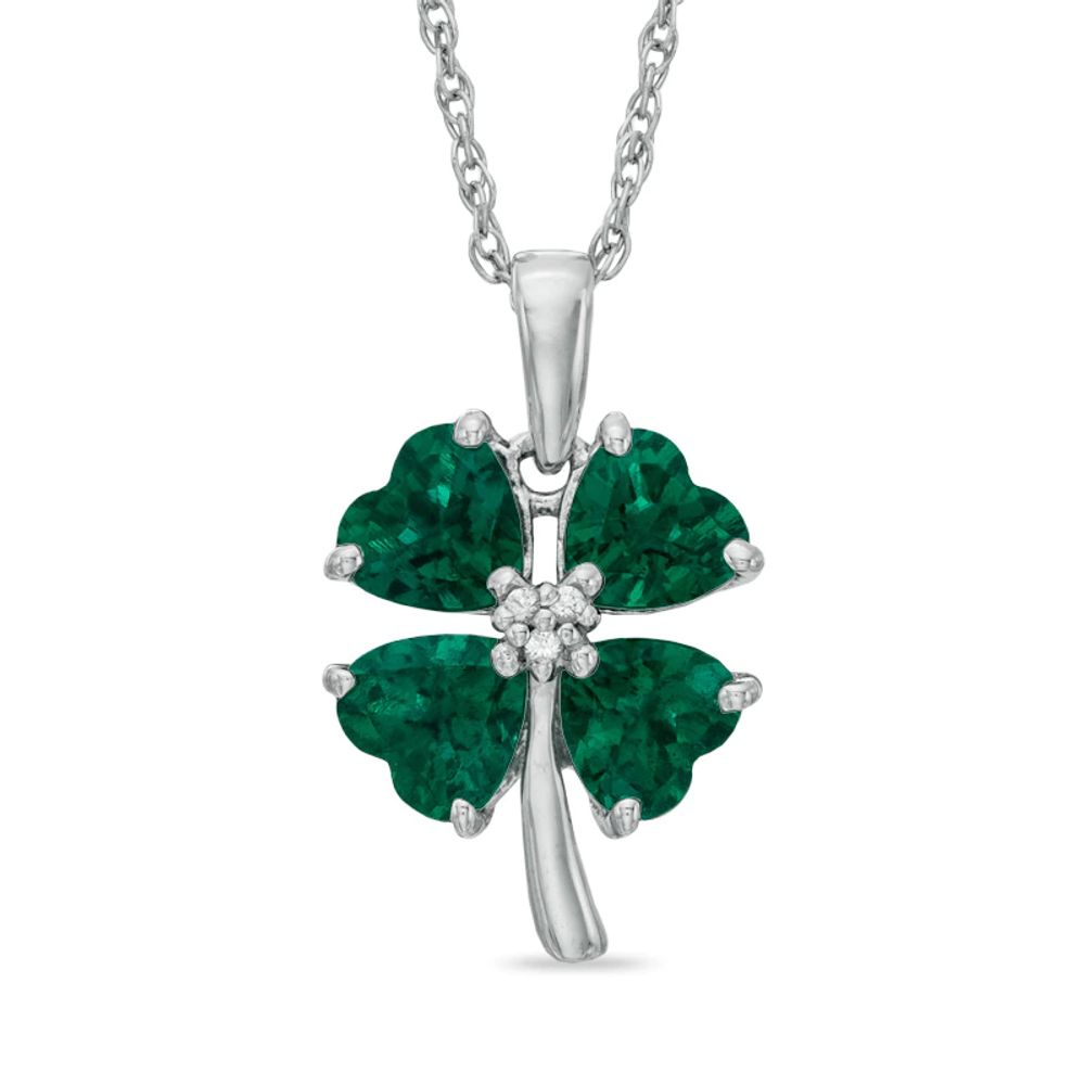 Heart-Shaped Lab-Created Emerald and  White Sapphire Clover Pendant in Sterling Silver|Peoples Jewellers