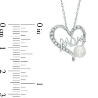 5.0-5.5mm Freshwater Cultured Pearl and Lab-Created White Sapphire  "MOM" Heart Pendant in Sterling Silver|Peoples Jewellers