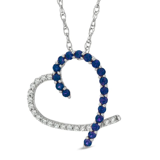 Lab-Created Blue and White Sapphire Heart Pendant in Sterling Silver