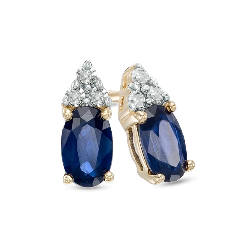 Oval Blue Sapphire and Diamond Accent Stud Earrings in 14K Gold|Peoples Jewellers