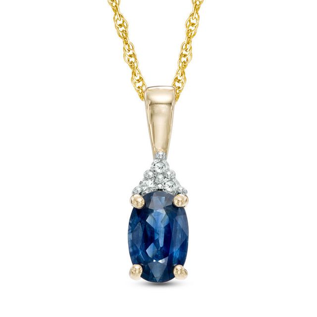 Oval Blue Sapphire and Diamond Accent Pendant in 14K Gold