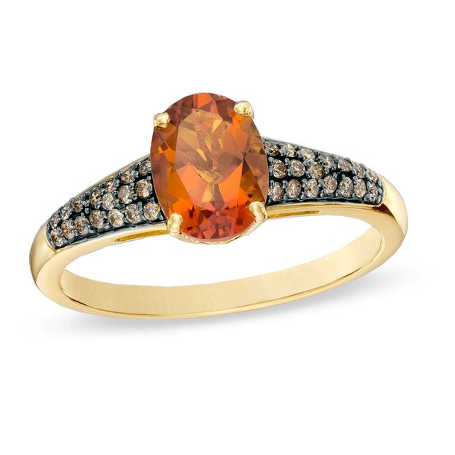 Oval Madeira Citrine and 0.10 CT. T.W. Enhanced Champagne Diamond Ring in 10K Gold