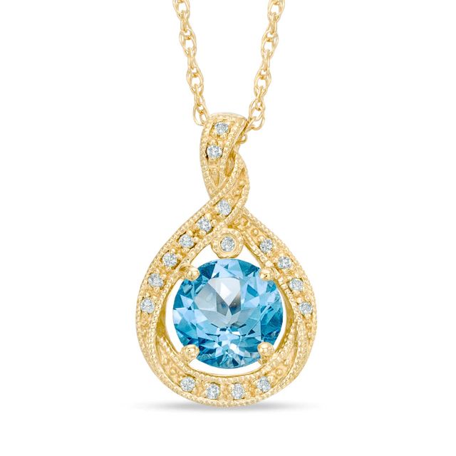 7.0mm Swiss Blue Topaz and Lab-Created White Sapphire Pendant in Sterling Silver with 14K Gold Plate|Peoples Jewellers