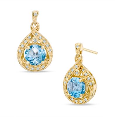 6.0mm Swiss Blue Topaz and Lab-Created White Sapphire Earrings in Sterling Silver with 14K Gold Plate|Peoples Jewellers
