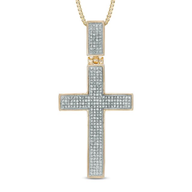 Men's 0.09 CT. T.W. Diamond Cross Pendant in Sterling Silver with 14K Gold Plate - 22"