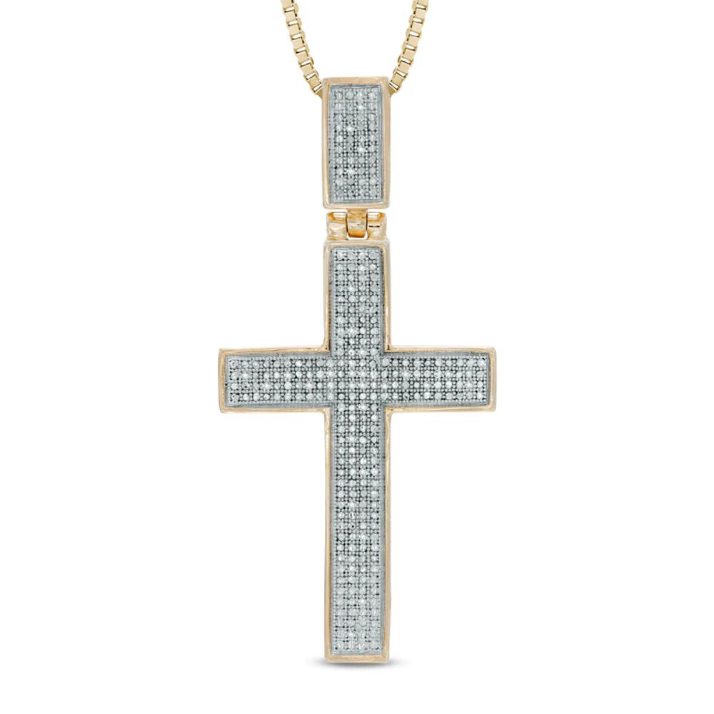 Men's 0.09 CT. T.W. Diamond Cross Pendant in Sterling Silver with 14K Gold Plate - 22"|Peoples Jewellers