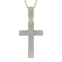 Men's 0.09 CT. T.W. Diamond Cross Pendant in Sterling Silver with 14K Gold Plate - 22"|Peoples Jewellers