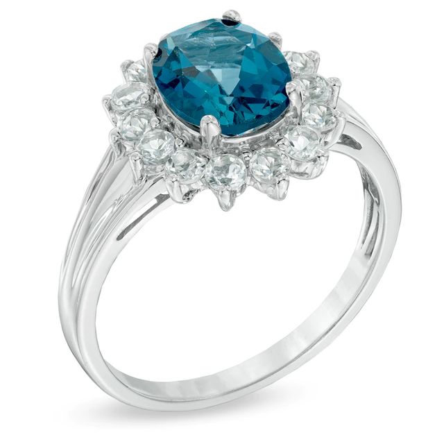 8.0mm Oval London Blue Topaz and Lab-Created White Sapphire Ring in Sterling Silver