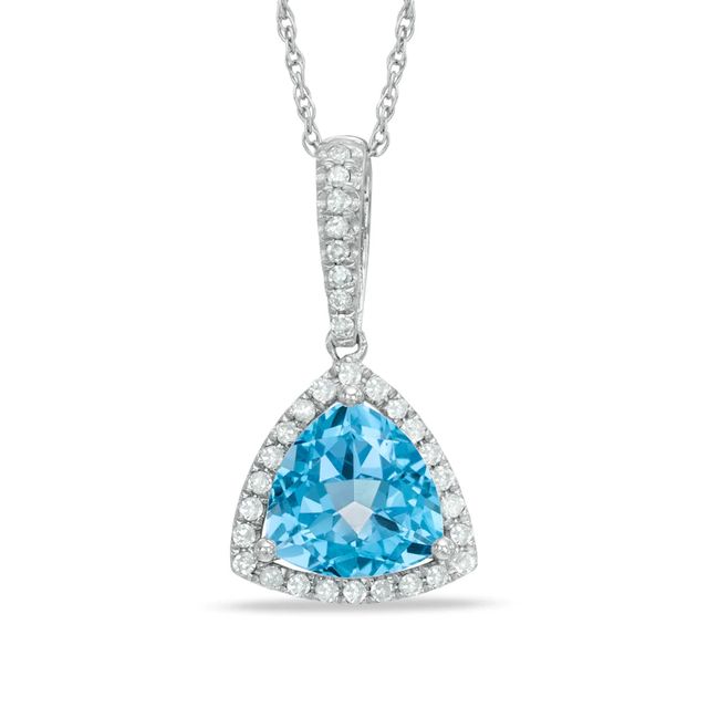 8.0mm Trillion-Cut Swiss Blue Topaz and Lab-Created White Sapphire Frame Pendant in Sterling Silver|Peoples Jewellers