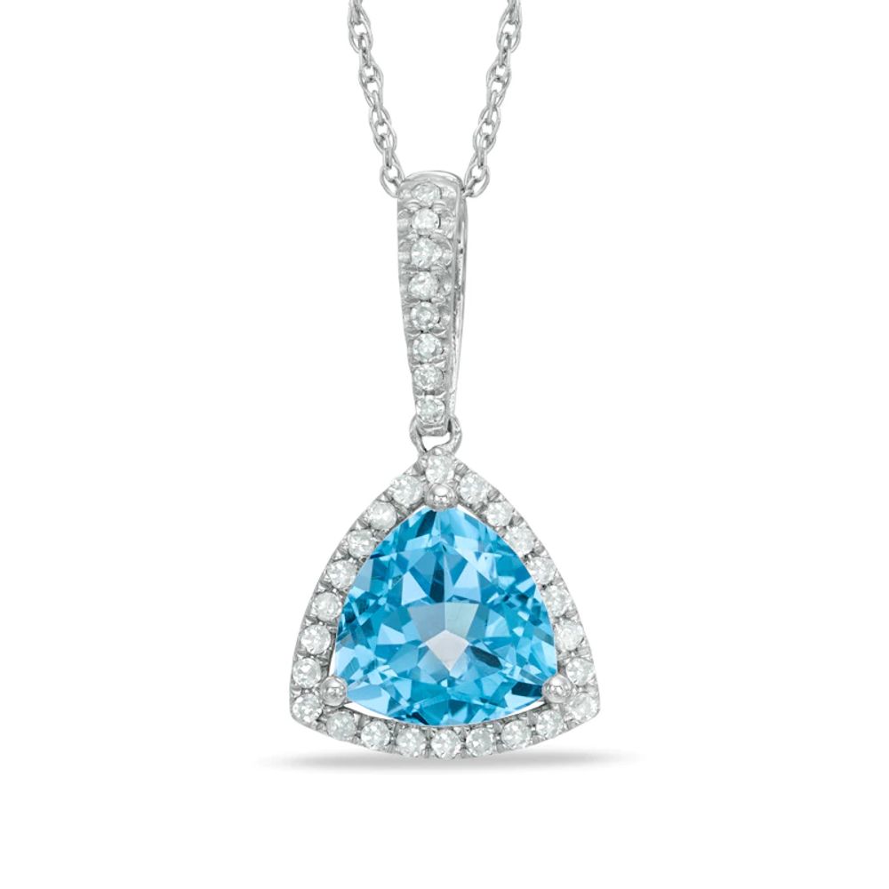 8.0mm Trillion-Cut Swiss Blue Topaz and Lab-Created White Sapphire Frame Pendant in Sterling Silver|Peoples Jewellers