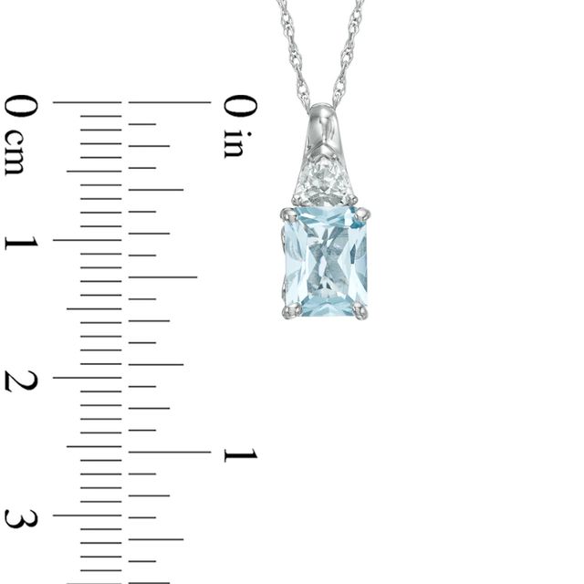 Emerald-Cut Aquamarine and Lab-Created White Sapphire Pendant in 10K White Gold|Peoples Jewellers