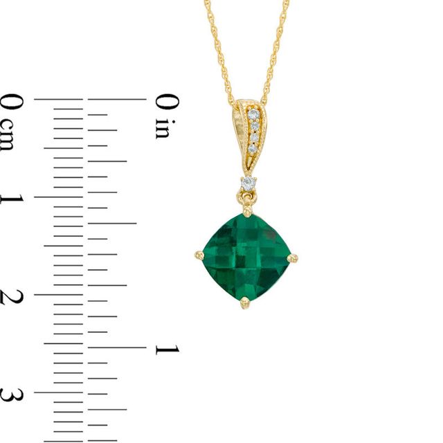 8.0mm Cushion-Cut Lab-Created Emerald and Diamond Accent Pendant in 10K Gold|Peoples Jewellers