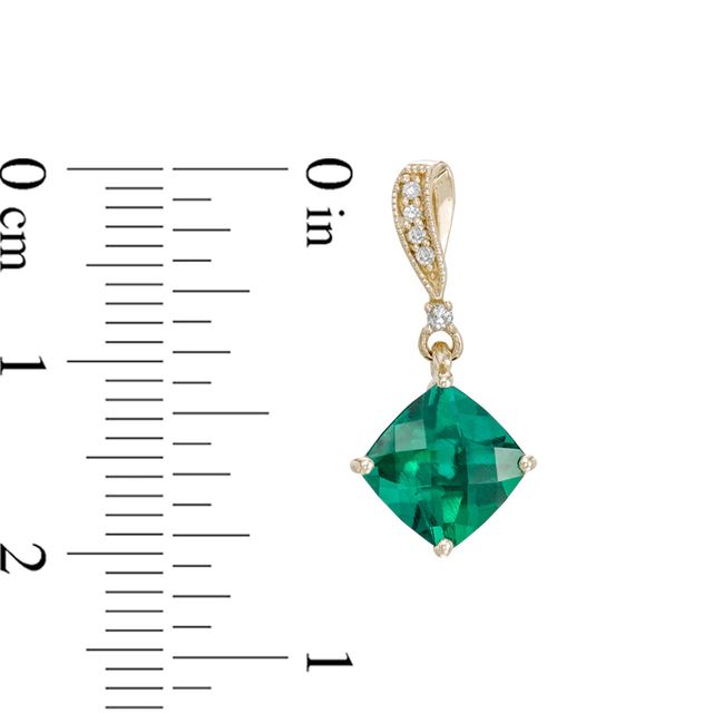 7.0mm Cushion-Cut Lab-Created Emerald and Diamond Accent Drop Earrings in 10K Gold|Peoples Jewellers