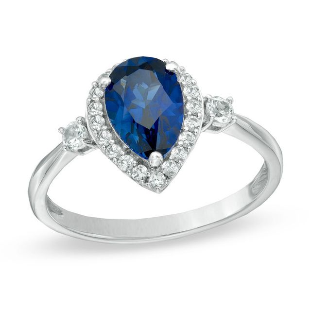 Pear-Shaped Lab-Created Blue and White Sapphire Frame Ring in Sterling Silver|Peoples Jewellers