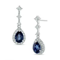 Pear-Shaped Blue and White Lab-Created Sapphire Frame Drop Earrings in 10K White Gold|Peoples Jewellers