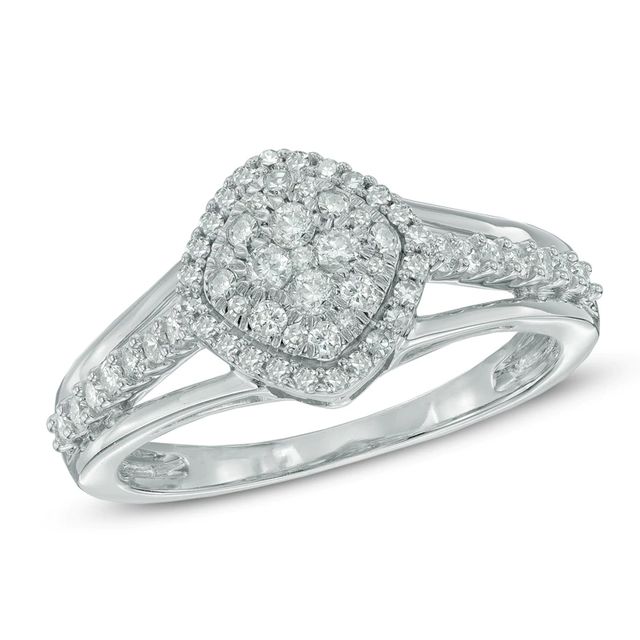 0.50 CT. T.W. Diamond Tilted Square Frame Cluster Ring in 10K White Gold|Peoples Jewellers