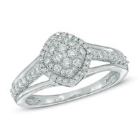 0.50 CT. T.W. Diamond Tilted Square Frame Cluster Ring in 10K White Gold|Peoples Jewellers