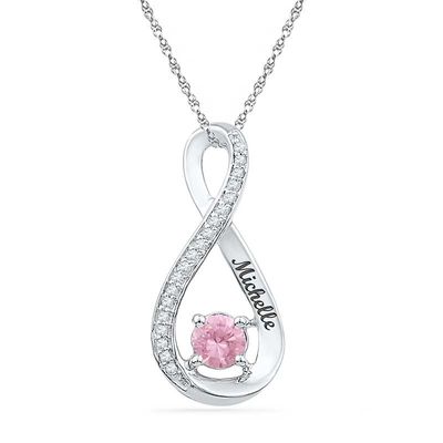 5.0mm Pink Lab-Created Sapphire and Diamond Accent Infinity Pendant in Sterling Silver (8 Characters)|Peoples Jewellers