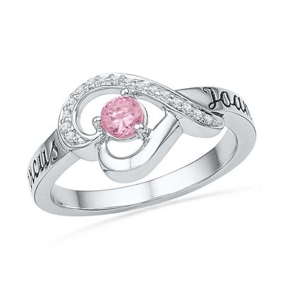 4.0mm Lab-Created Pink Sapphire and Diamond Accent Heart Promise Ring in Sterling Silver (2 Names)|Peoples Jewellers